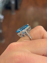 Load image into Gallery viewer, Sterling silver large pear-shaped blue topaz statement ring with diamonds
