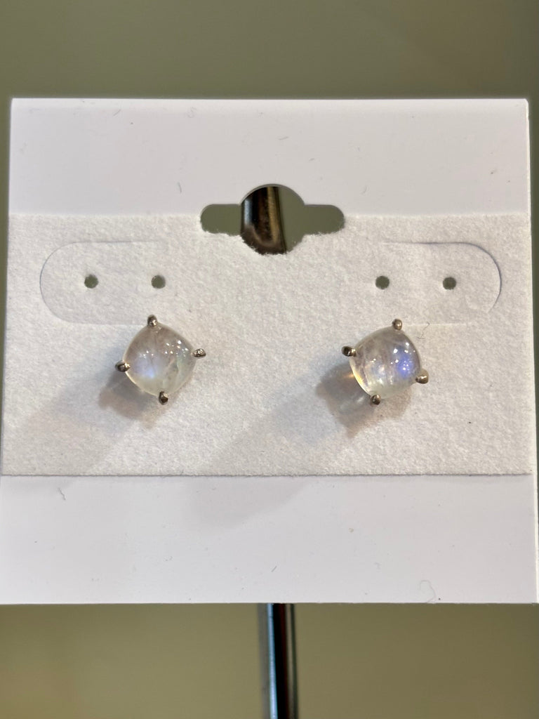 Sterling silver rainbow moonstone stud earrings