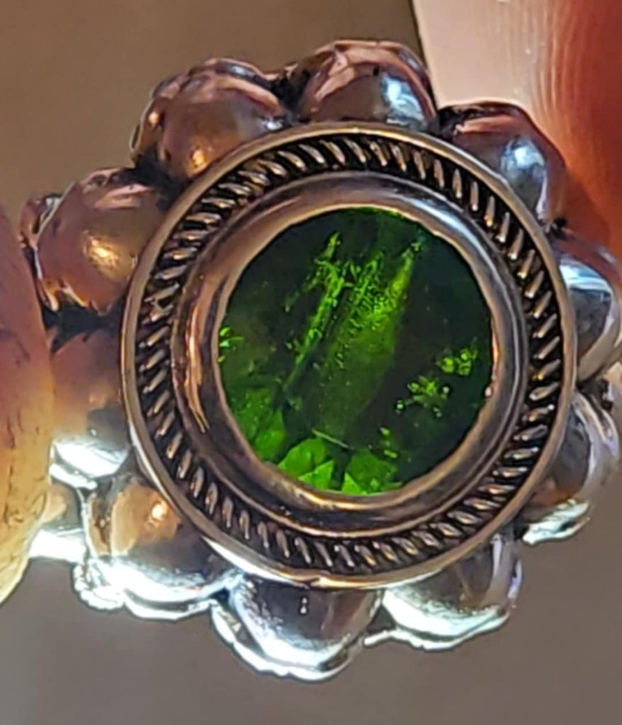 Sterling Silver Mens Skull Ring With Moldavite Size 10