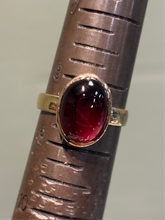 Load image into Gallery viewer, 14k yellow gold hessonite garnet cabochon ring
