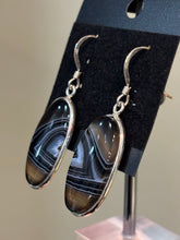 Load image into Gallery viewer, Sterling Silver Oval Shaped Banded Agate Dangle Earrings