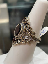 Load image into Gallery viewer, Sterling silver three stone garnet statement ring