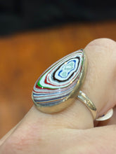 Load image into Gallery viewer, Sterling silver pear-shaped fordite cabochon ring