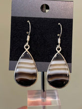 Load image into Gallery viewer, Sterling Silver Pear Shaped Banded Agate Dangle Earrings