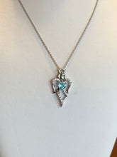 Load image into Gallery viewer, Sterling silver blue topaz heart angel pendant