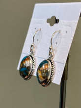 Load image into Gallery viewer, Sterling silver oval spiny oyster turquoise dangle earrings