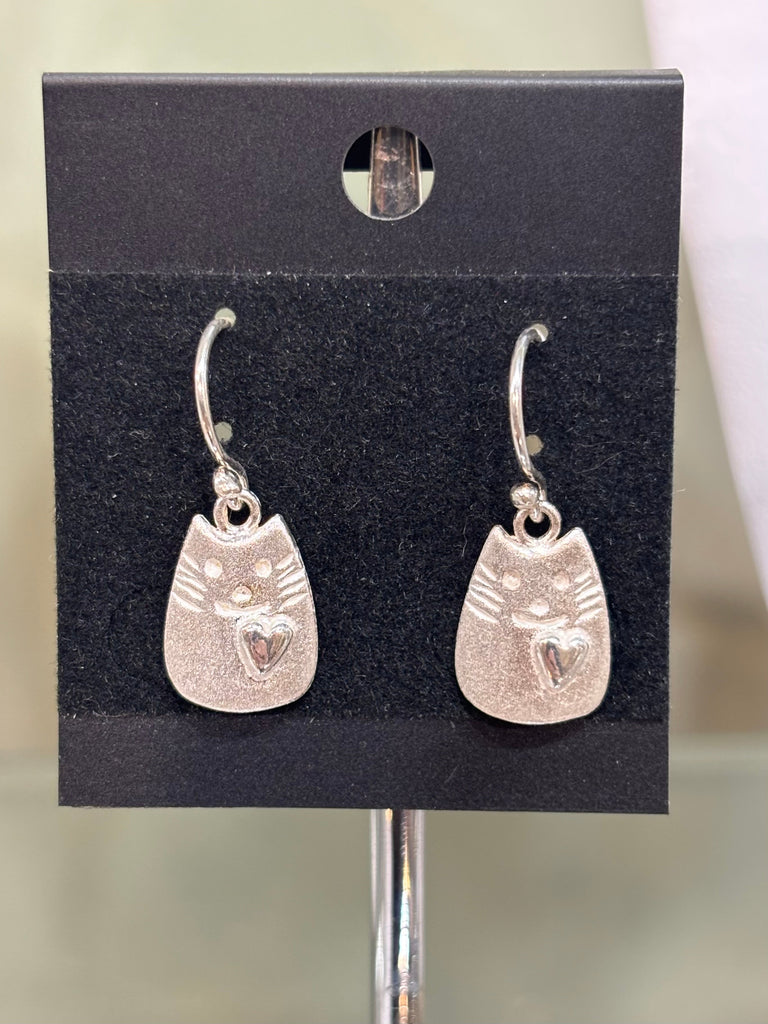 Sterling Silver Cute Kitty Cat Dangle Earrings