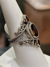Load image into Gallery viewer, Sterling silver three stone garnet statement ring