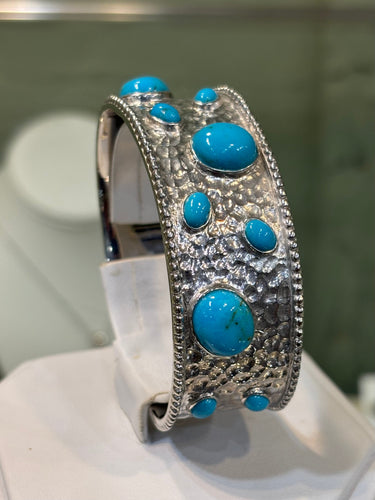 Sterling silver multi stone turquoise cuff bracelet 7 inches