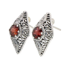 Load image into Gallery viewer, Sterling silver garnet filigree Art Deco style earrings