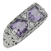 Load image into Gallery viewer, Sterling silver two-stone amethyst Art Deco style ring