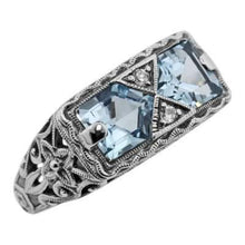 Load image into Gallery viewer, Sterling silver two-stone blue topaz Art Deco style ring
