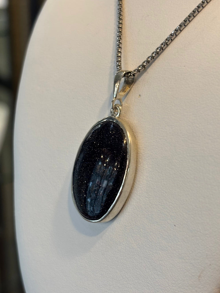 Sterling Silver Blue Goldstone Whale Tail Pendant