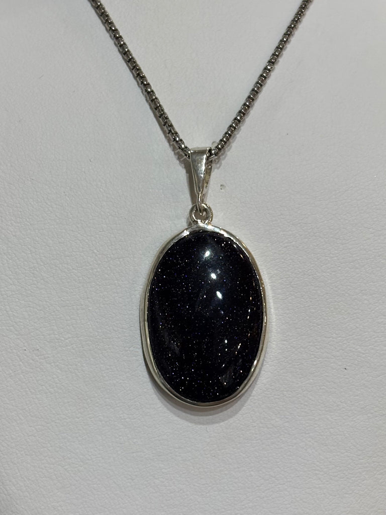 Sterling Silver Blue Goldstone Whale Tail Pendant