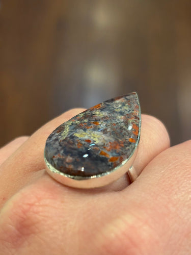 Sterling silver moss agate statement ring
