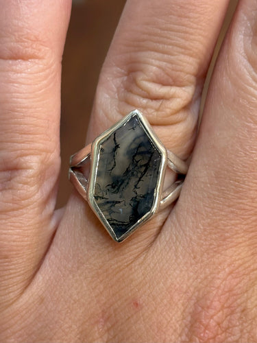 Sterling Silver Custom Handmade Hexagon Moss Agate Ring