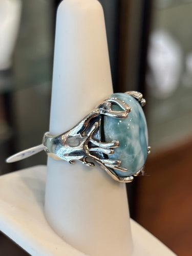 Sterling Silver Unique Handmade Larimar Cocktail Ring