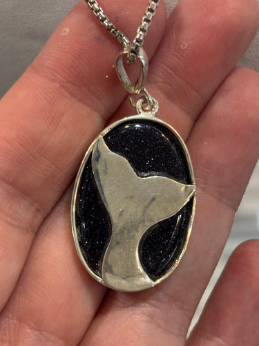 Sterling Silver Blue Goldstone Whale Tail Pendant