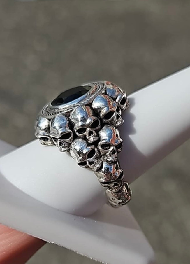 Sterling Silver Mens Skull Ring With Moldavite Size 10