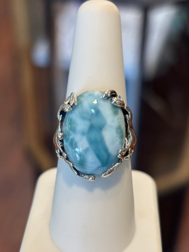 Sterling Silver Unique Handmade Larimar Cocktail Ring