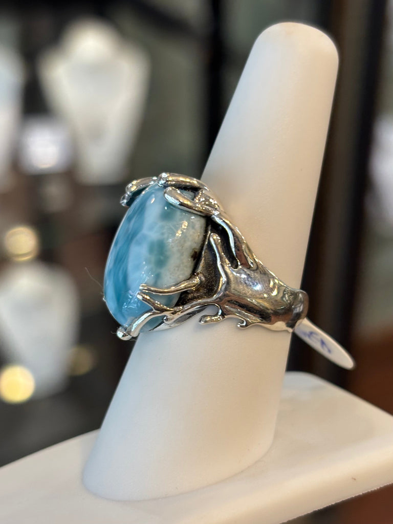 Sterling Silver Unique Handmade Larimar Cocktail Ring