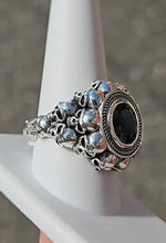 Load image into Gallery viewer, Sterling Silver Mens Skull Ring With Moldavite Size 10