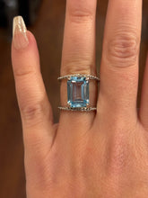 Load image into Gallery viewer, Sterling silver rectangle blue topaz unique double band statement ring