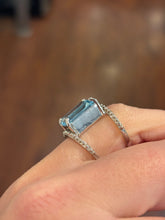 Load image into Gallery viewer, Sterling silver rectangle blue topaz unique double band statement ring
