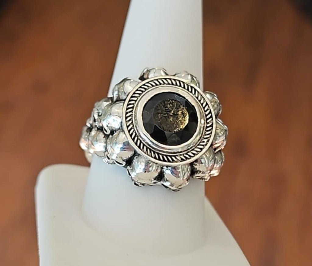 Sterling Silver Mens Skull Ring With Moldavite Size 10