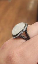 Load image into Gallery viewer, Sterling silver rainbow moonstone ring with white topaz