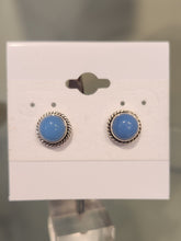 Load image into Gallery viewer, Sterling silver blue chalcedony stud earrings