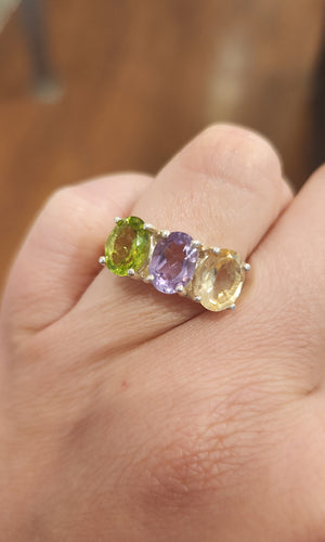 Sterling silver ring with amethyst, citrine and peridot