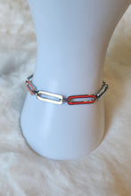 Load image into Gallery viewer, Sterling silver neon red enamel paperclip bracelet
