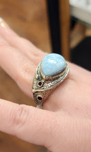 Load image into Gallery viewer, Sterling silver ring with sideways pear-shaped larimar cabochon