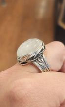 Load image into Gallery viewer, Sterling silver oval-shaped rainbow moonstone statement ring