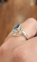 Load image into Gallery viewer, Sterling silver pear-shaped blue topaz filigree ring