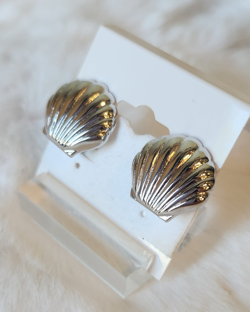 Sterling silver clip-on seashell earrings
