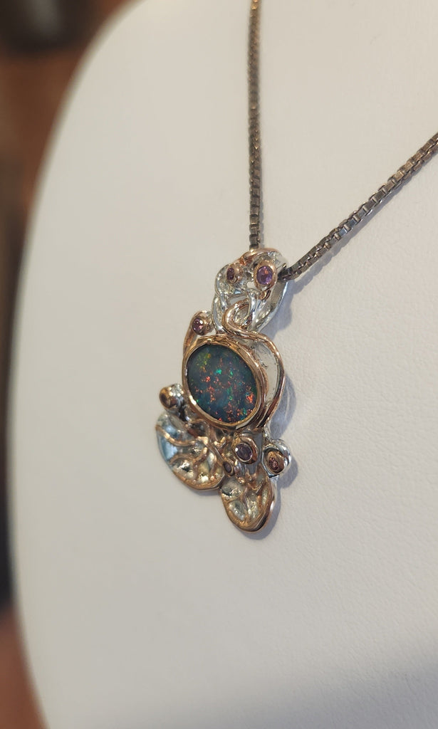 Sterling silver australian opal pendant with tourmaline