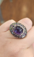 Load image into Gallery viewer, Sterling silver oxidized amethyst and tourmaline cocktail ring