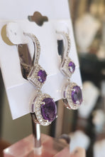 Load image into Gallery viewer, Sterling silver amethyst diamond dangle earrings