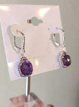 Load image into Gallery viewer, Sterling silver multi-stone square-shaped amethyst dangle earrings