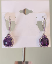 Load image into Gallery viewer, Sterling silver multi-stone square-shaped amethyst dangle earrings