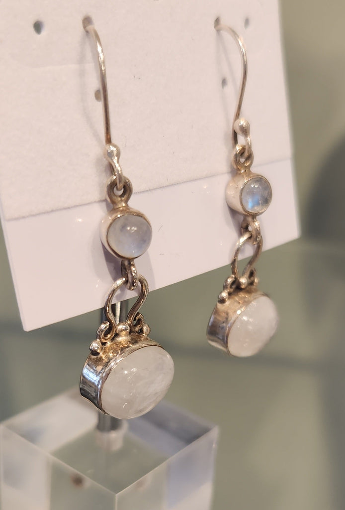 Sterling silver rainbow moonstone dangle earrings
