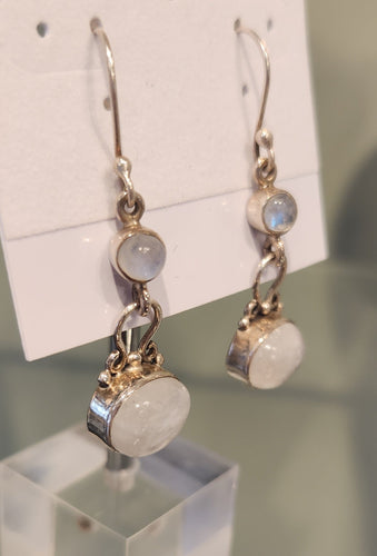 Sterling silver rainbow moonstone dangle earrings