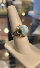 Load image into Gallery viewer, Sterling silver ring with round larimar cabochon