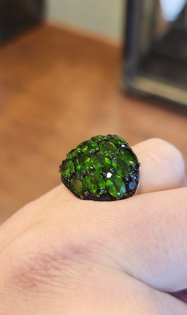 Sterling silver chrome diopside cluster ring