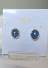 Load image into Gallery viewer, Sterling silver oval blue spectrolite studs