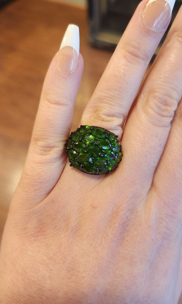 Sterling silver chrome diopside cluster ring