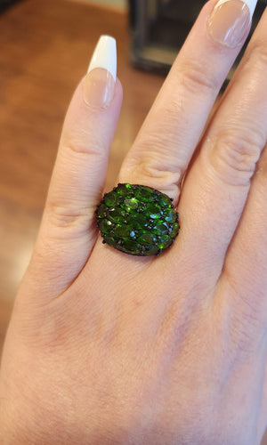 Sterling silver chrome diopside cluster ring