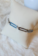 Load image into Gallery viewer, Sterling silver neon blue enamel paperclip bracelet